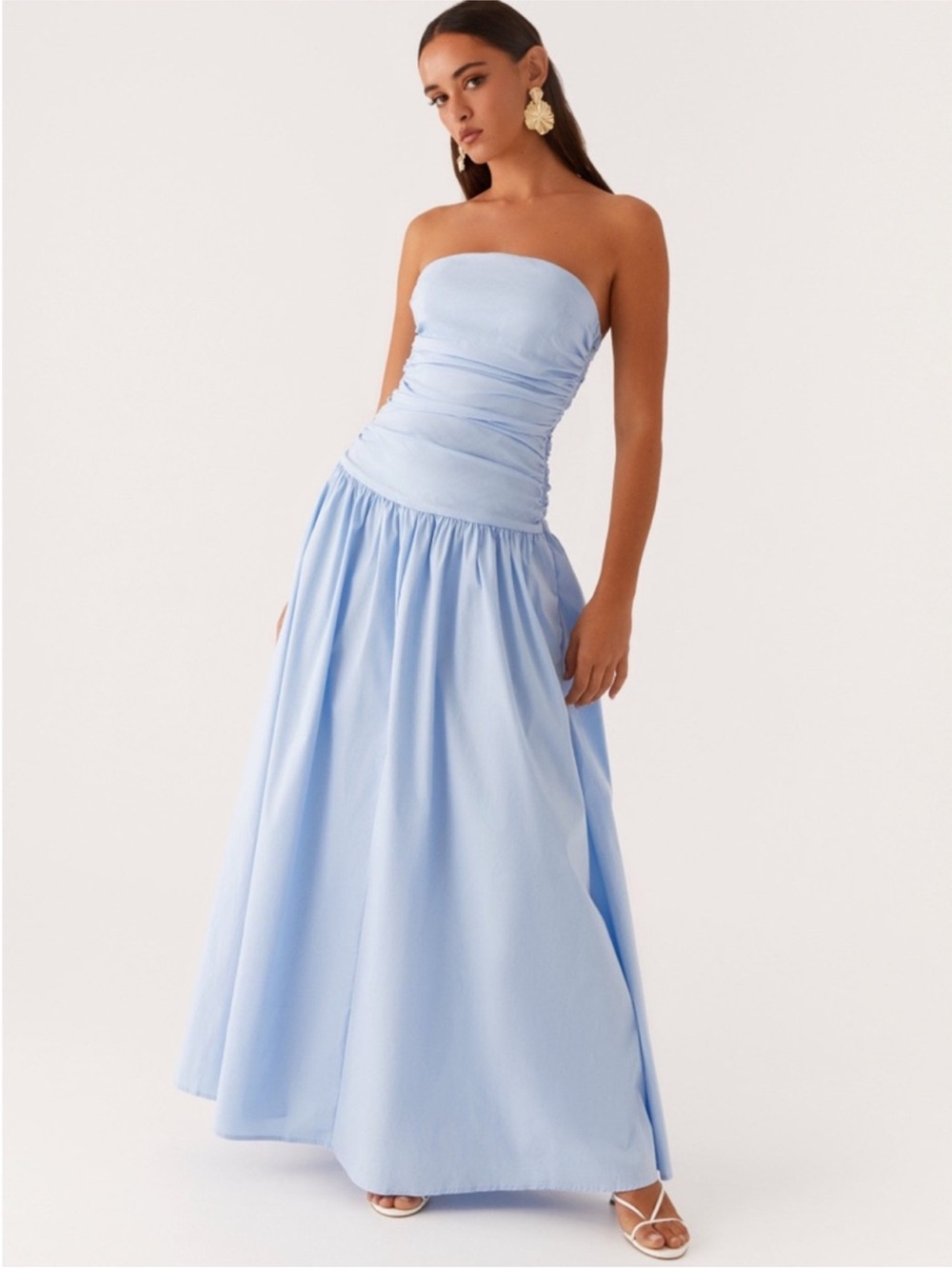 Peppermayo Light Blue Strapless Ruched Bodice Maxi Dress